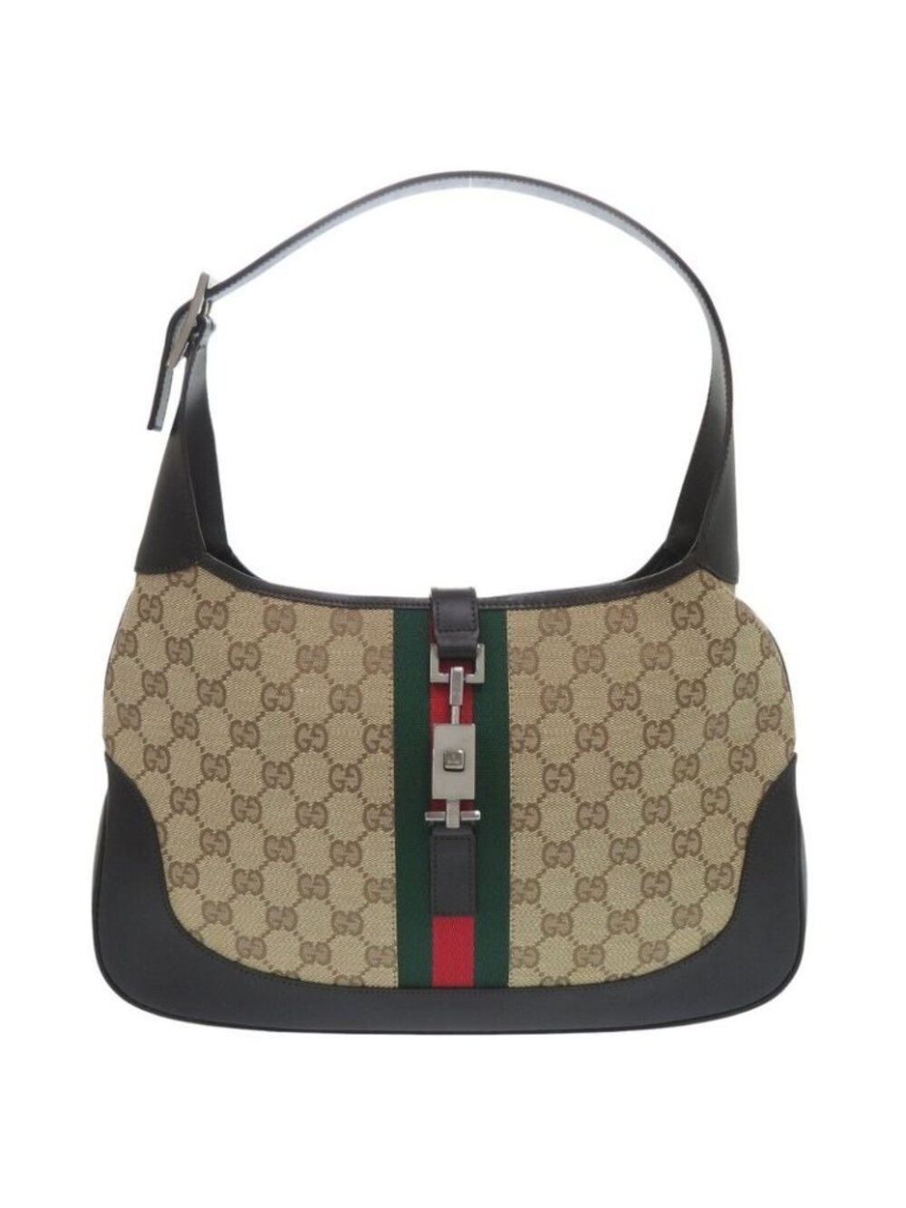 Gucci GG Canvas Jackie Sherry One Leather Brown Beige Black